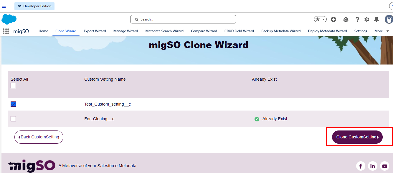 Clone Custom Setting