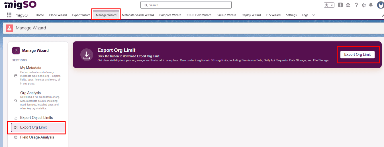 Export Org Limit